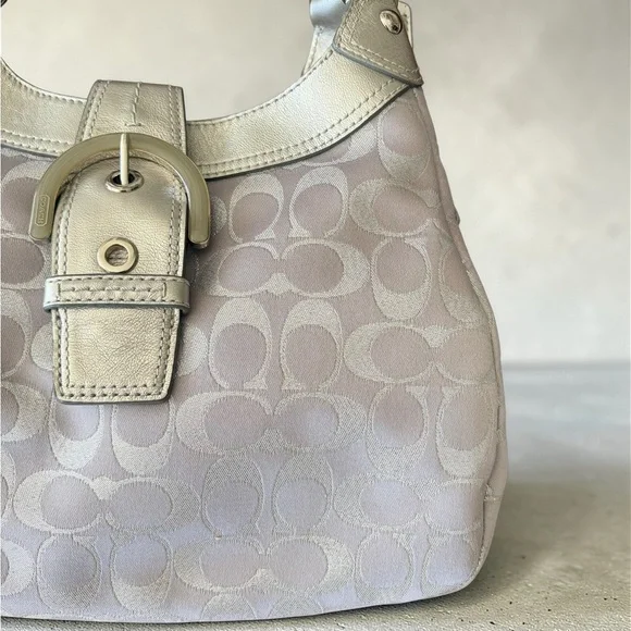 Coach Grey Pale Lilac & Silver Signature Hobo Shoulder Bag Vintage - Picture 3 of 14